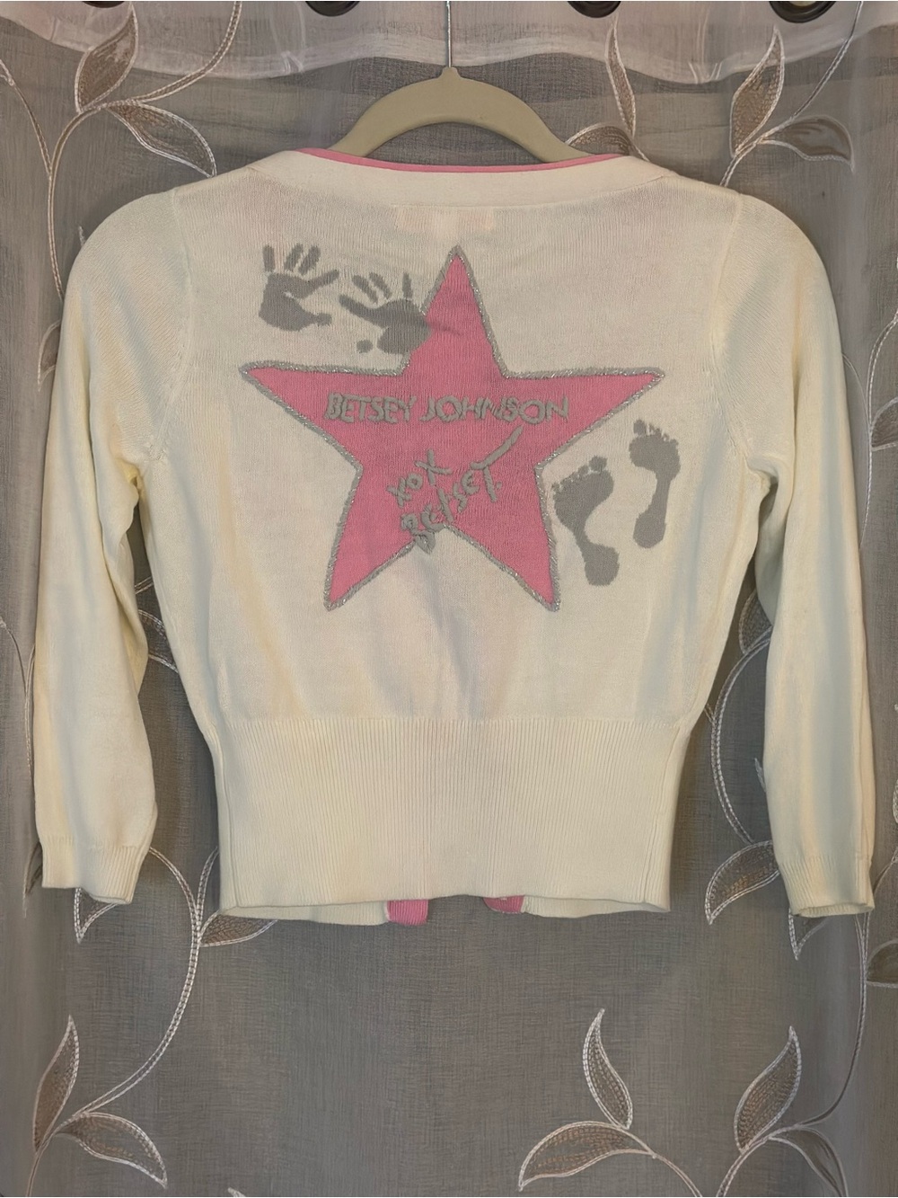 NWT Betsey Johnson Rock Star Pink Star Cardigan Sweater Size S Y2K